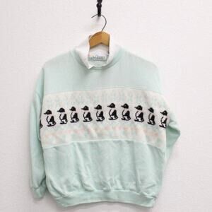Vintage Penguin Knit Collared Sweatshirt Large